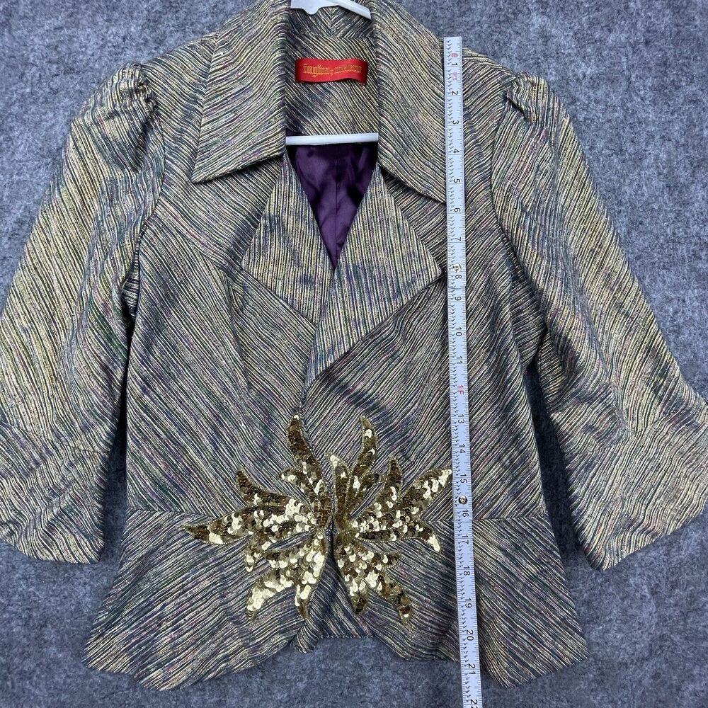 Ingwa Melero Jacket Womens 8 Irredescent Gold Sequins Silk Lurex Blazer Peplum - Picture 6 of 8